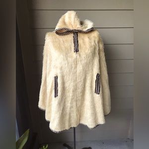 Vintage faux fur cape with hood